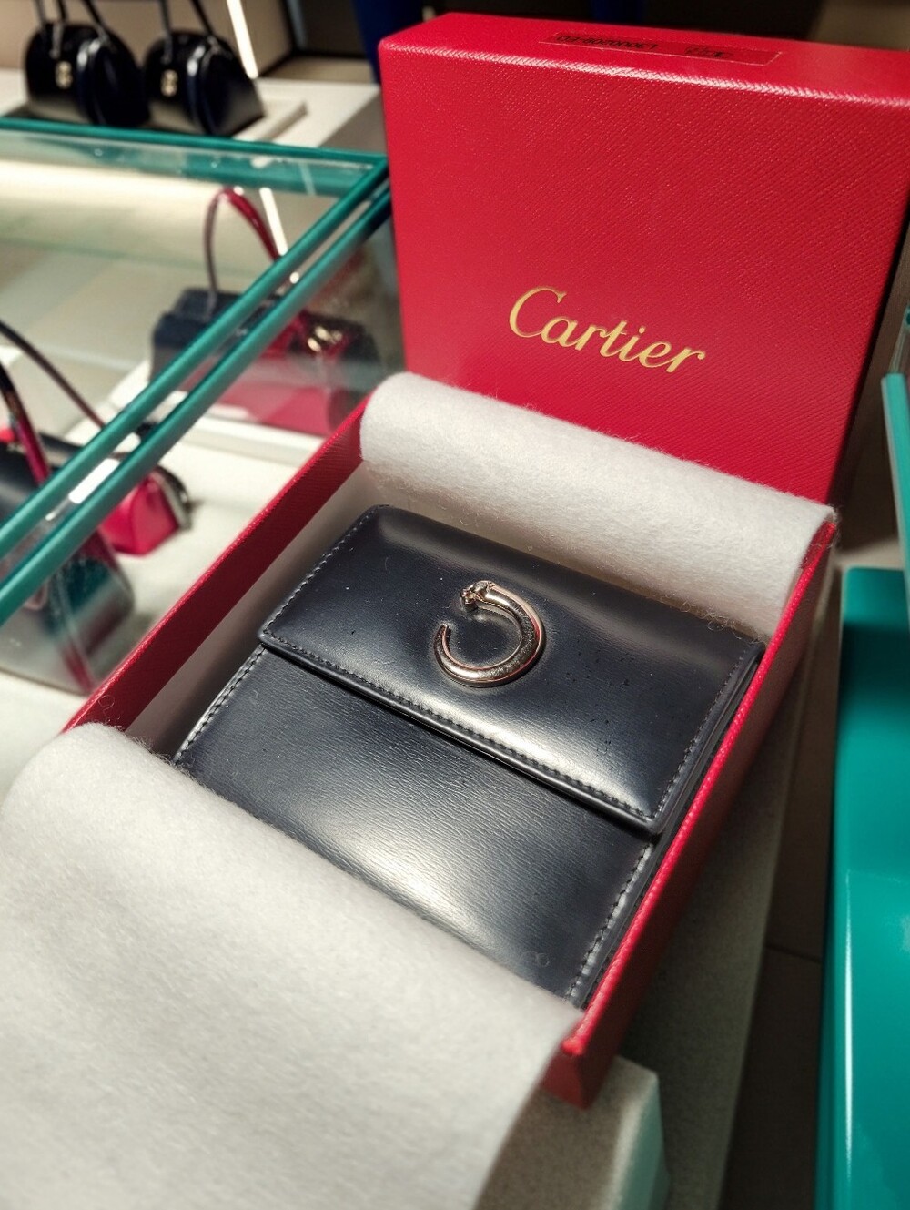 CARTIER Panther de Cartier Wallet mini Leather Black with Box & Authenticy Card
